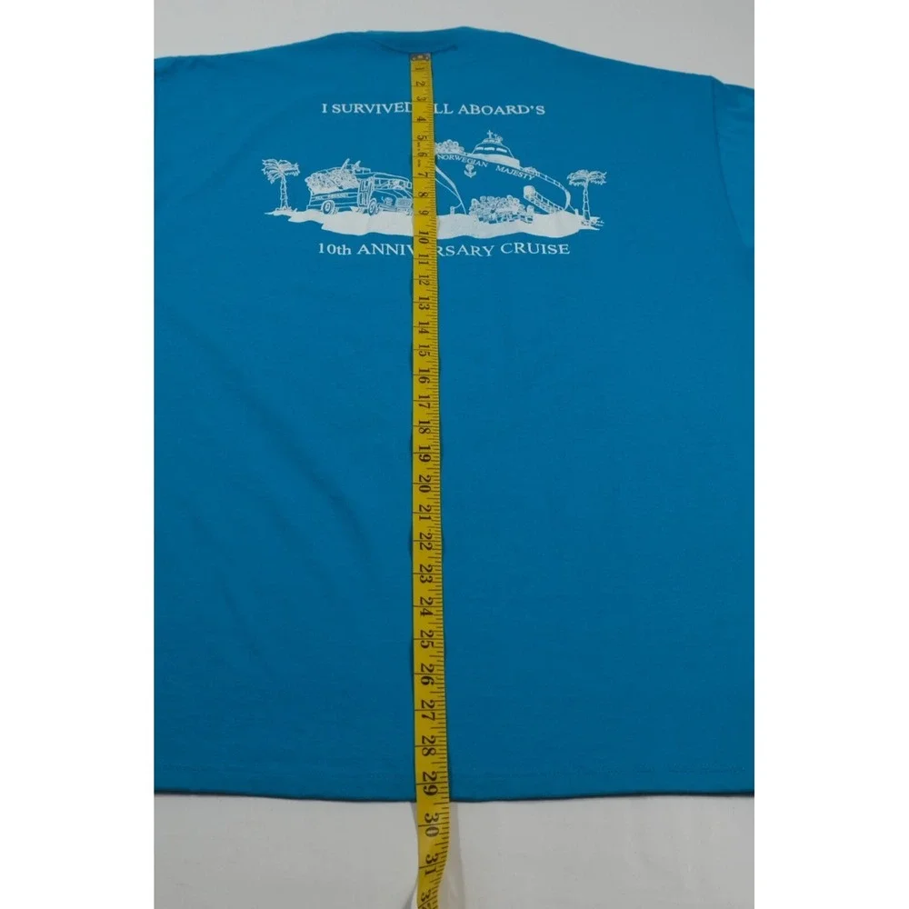 Jerzees T-Shirt‎ Mens L Blue All Aboard 10th Anniversary Cruise Vintage 90s USA